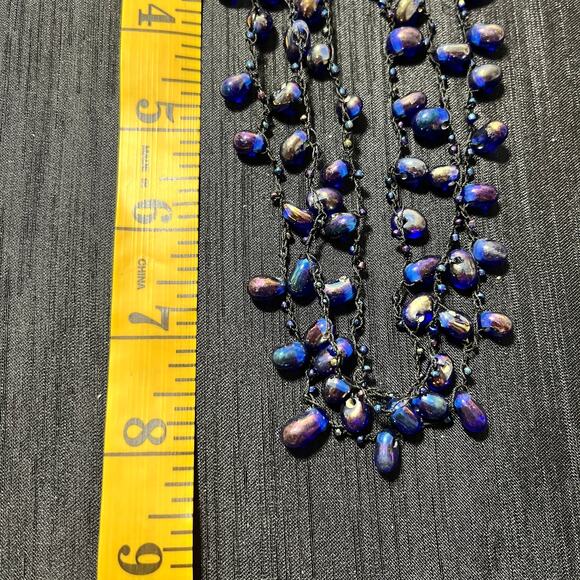 Peacock Vintyage Dichroic Glass 16 Inche 3 Strand Necklace - Picture 3 of 3